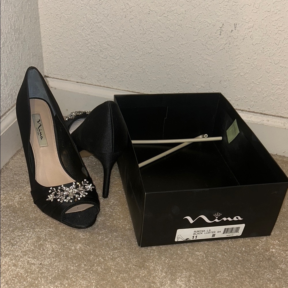 Nina Black Stiletto Heels with Elegant Embellishments